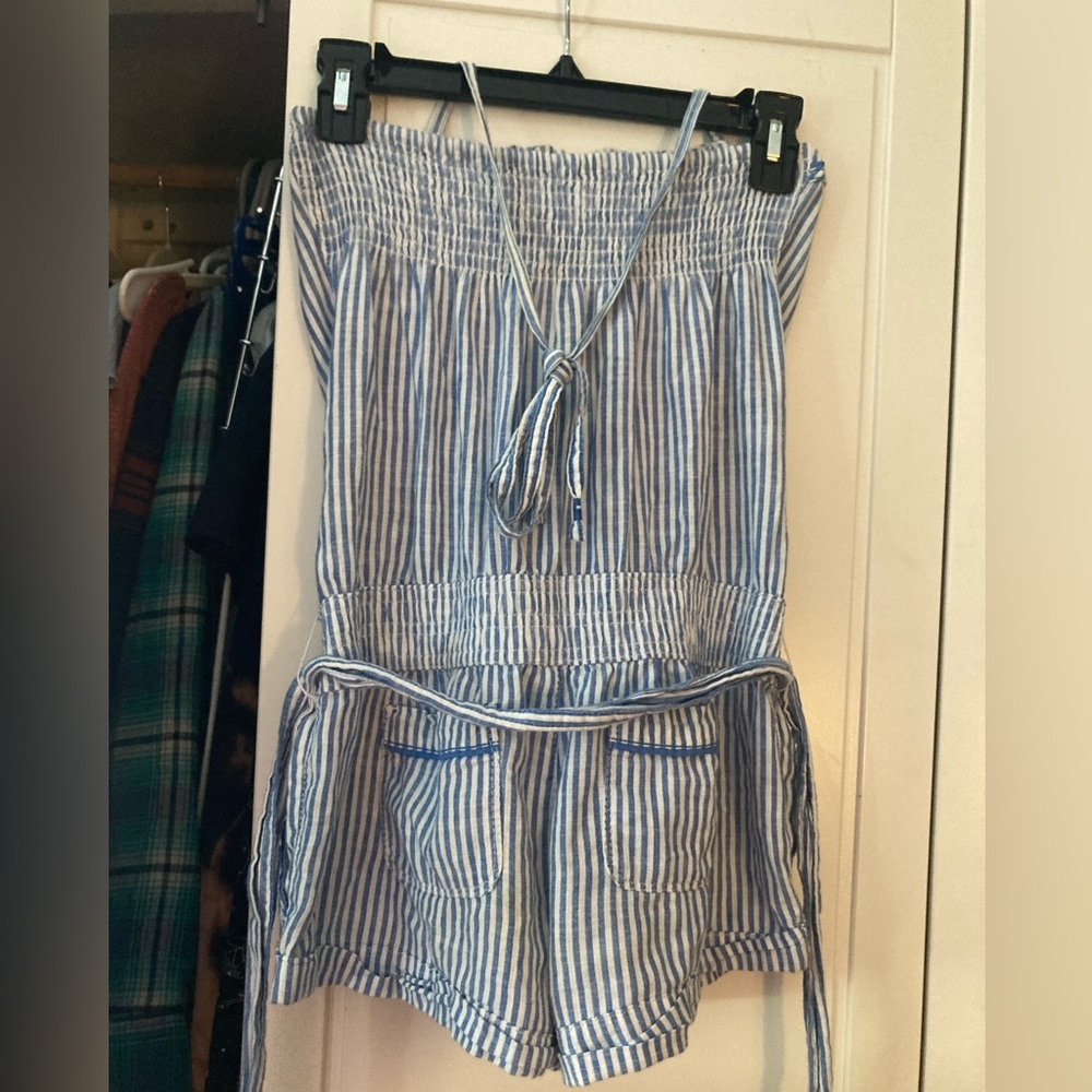 A&F Blue And White Pine Stripe Romper - image 2